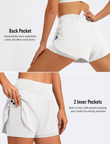 MAGCOMSEN Women's 2 in 1 Running Shorts 3" High Waisted Quick Dry Athletic Workout Shorts with Pockets in Kuwait