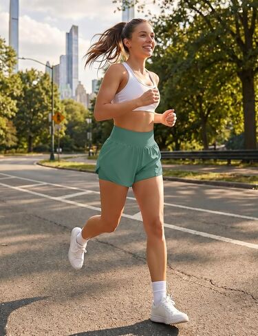 MAGCOMSEN Women's 2 in 1 Running Shorts 3" High Waisted Quick Dry Athletic Workout Shorts with Pockets in Kuwait