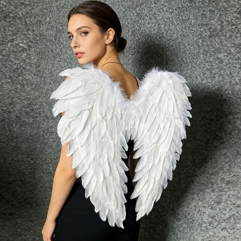 3Pcs White Angel/Swan Costume Set for Women，Lifelike Feather Fairy Angel Wings & 2 Pcs Feather Hair Clips - Adjustable Straps for Adults Halloween Christmas Cosplay Party Prom in Saudi Arabia