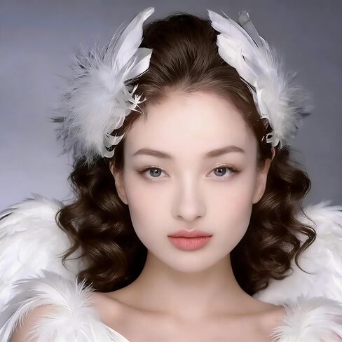 3Pcs White Angel/Swan Costume Set for Women，Lifelike Feather Fairy Angel Wings & 2 Pcs Feather Hair Clips - Adjustable Straps for Adults Halloween Christmas Cosplay Party Prom in Saudi Arabia