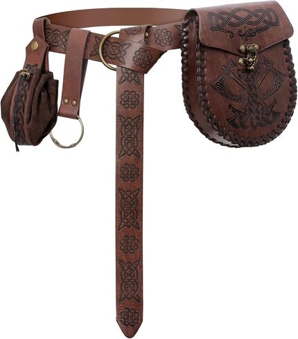 Renaissance Belt Pouch Viking Pirate Waist Bag Set - Medieval Coin Purse Skirt Hike for LARP Halloween Cosplay Accessories (Brown LT) in Saudi Arabia
