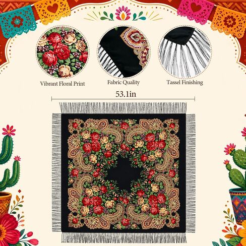 5 Pcs Boho Vintage Costume Set - Mexican Women's Traditional Scarf Wrap Tassel Southwestern Headband, African Jewelry Earrings & Colorful Necklace for Women's Festive Outfits in Saudi Arabia