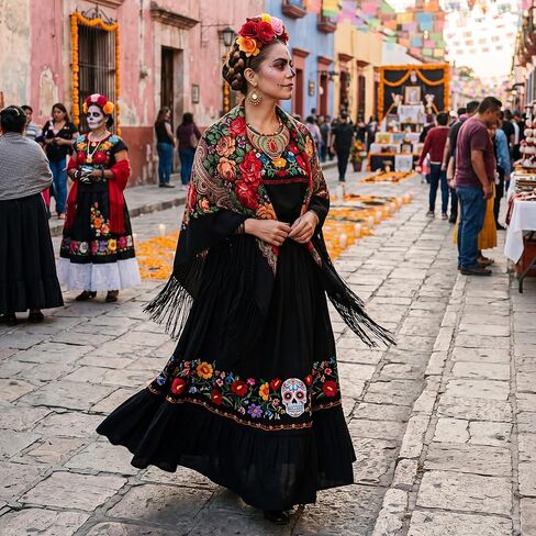 5 Pcs Boho Vintage Costume Set - Mexican Women's Traditional Scarf Wrap Tassel Southwestern Headband, African Jewelry Earrings & Colorful Necklace for Women's Festive Outfits in Saudi Arabia