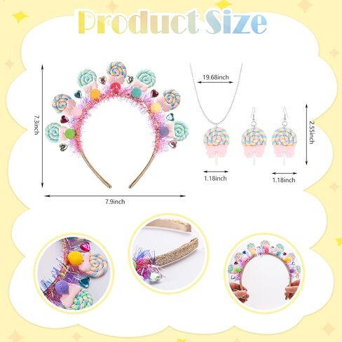 9 PCS Galentine's Day Candyland Costume Accessories Candy Headband Sweet Rainbow Necklace Lollipop Earrings Jombo Handheld Gloves Tights for Valentine's Day Candy Theme Cosplay Accessories in Saudi Arabia