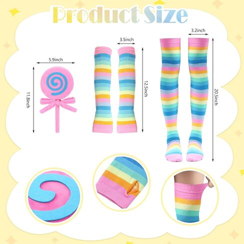 9 PCS Galentine's Day Candyland Costume Accessories Candy Headband Sweet Rainbow Necklace Lollipop Earrings Jombo Handheld Gloves Tights for Valentine's Day Candy Theme Cosplay Accessories in Saudi Arabia