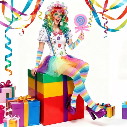 9 PCS Galentine's Day Candyland Costume Accessories Candy Headband Sweet Rainbow Necklace Lollipop Earrings Jombo Handheld Gloves Tights for Valentine's Day Candy Theme Cosplay Accessories in Saudi Arabia