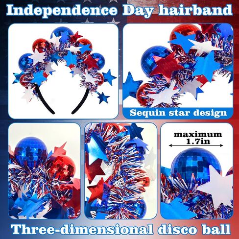 4th of July Headband, Red White and Blue Disco Ball Headband, USA Sparkling Headwear for Independence Day, USA Theme Parties Festive 250 Years Accessories for Women in Saudi Arabia