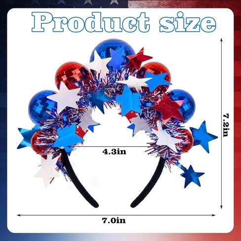 4th of July Headband, Red White and Blue Disco Ball Headband, USA Sparkling Headwear for Independence Day, USA Theme Parties Festive 250 Years Accessories for Women in Saudi Arabia