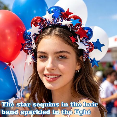 4th of July Headband, Red White and Blue Disco Ball Headband, USA Sparkling Headwear for Independence Day, USA Theme Parties Festive 250 Years Accessories for Women in Saudi Arabia