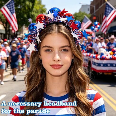 4th of July Headband, Red White and Blue Disco Ball Headband, USA Sparkling Headwear for Independence Day, USA Theme Parties Festive 250 Years Accessories for Women in Saudi Arabia