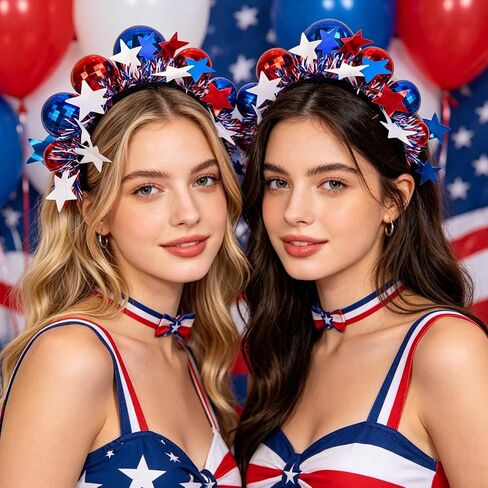 4th of July Headband, Red White and Blue Disco Ball Headband, USA Sparkling Headwear for Independence Day, USA Theme Parties Festive 250 Years Accessories for Women in Saudi Arabia