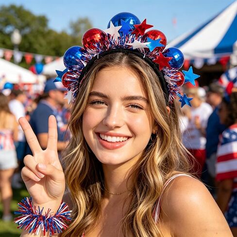 4th of July Headband, Red White and Blue Disco Ball Headband, USA Sparkling Headwear for Independence Day, USA Theme Parties Festive 250 Years Accessories for Women in Saudi Arabia