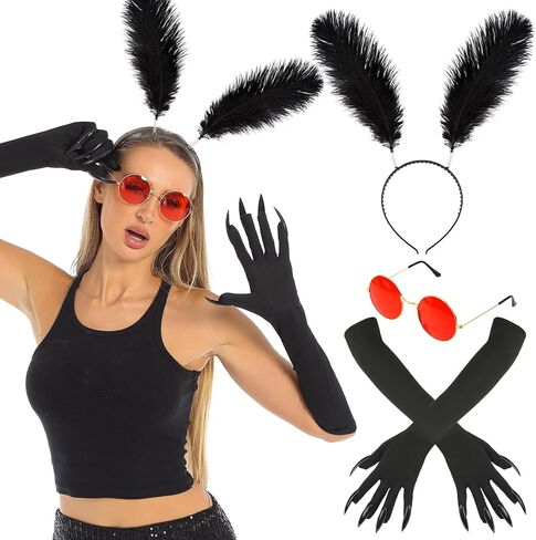 Halloween Mothman Costume Accessories Paw Gloves Glasses Feather Headband Unisex Women Men for Adults Halloween Party Cosplay No Tops (Classics) in Saudi Arabia