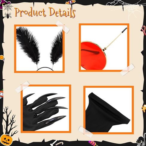 Halloween Mothman Costume Accessories Paw Gloves Glasses Feather Headband Unisex Women Men for Adults Halloween Party Cosplay No Tops (Classics) in Saudi Arabia