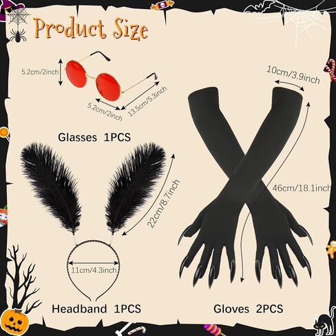 Halloween Mothman Costume Accessories Paw Gloves Glasses Feather Headband Unisex Women Men for Adults Halloween Party Cosplay No Tops (Classics) in Saudi Arabia