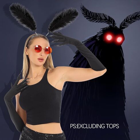 Halloween Mothman Costume Accessories Paw Gloves Glasses Feather Headband Unisex Women Men for Adults Halloween Party Cosplay No Tops (Classics) in Saudi Arabia
