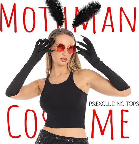 Halloween Mothman Costume Accessories Paw Gloves Glasses Feather Headband Unisex Women Men for Adults Halloween Party Cosplay No Tops (Classics) in Saudi Arabia
