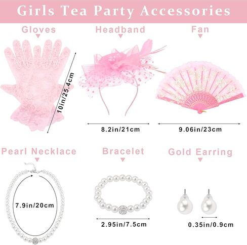6Pcs Fascinators Hats for Girls Tea Party Hat, Lace Gloves, Fans and Pearl Set for Wedding 1920s Girls Tea Party Accessories in Saudi Arabia