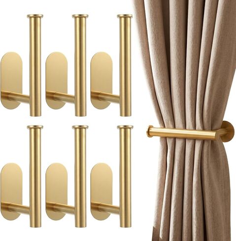 6 Pcs Adhesive Curtain Holdbacks, Gold Metal Curtain Tie Backs No Drill Curtains Pull Backs for Walls, Windows, Doors in Saudi Arabia