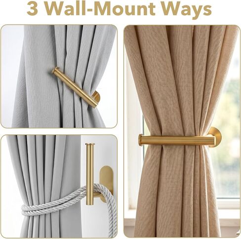 6 Pcs Adhesive Curtain Holdbacks, Gold Metal Curtain Tie Backs No Drill Curtains Pull Backs for Walls, Windows, Doors in Saudi Arabia