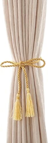 12PCS Small Rope Gold Curtain Tiebacks, Decorative Curtain Thin Holdbacks Rope, Curtain Ties with Tassel for Hoem, Bedroom, Living Room in Saudi Arabia