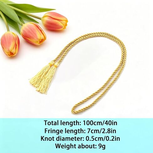 12PCS Small Rope Gold Curtain Tiebacks, Decorative Curtain Thin Holdbacks Rope, Curtain Ties with Tassel for Hoem, Bedroom, Living Room in Saudi Arabia