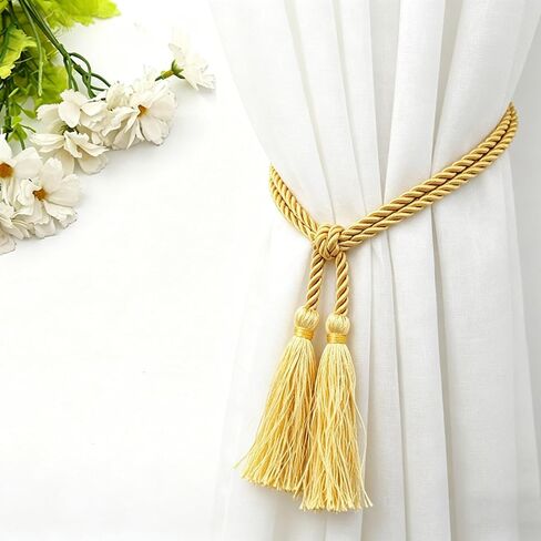 12PCS Small Rope Gold Curtain Tiebacks, Decorative Curtain Thin Holdbacks Rope, Curtain Ties with Tassel for Hoem, Bedroom, Living Room in Saudi Arabia
