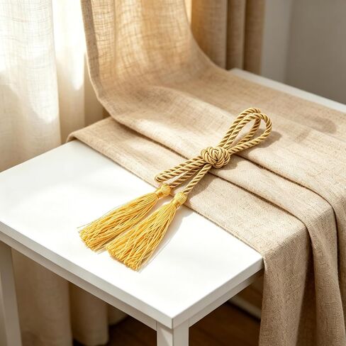 12PCS Small Rope Gold Curtain Tiebacks, Decorative Curtain Thin Holdbacks Rope, Curtain Ties with Tassel for Hoem, Bedroom, Living Room in Saudi Arabia