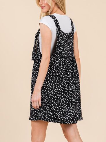Womens Casual Floral Overall Romper Sweet Vintage Black White Polka Dot Mini Dress Playsuit Layered Set in Saudi Arabia