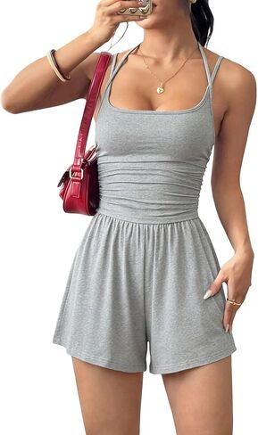 Summer Casual Slim Shorts Jumpsuits for Women Double Spaghetti Strap Fashion One Piece Rompers Workout Sets in Saudi Arabia