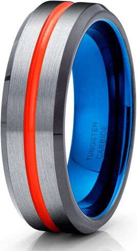 6mm Orange Tungsten Wedding Ring Blue Tungsten Ring Black Wedding Band Tungsten Carbide Ring Anniversary in Saudi Arabia