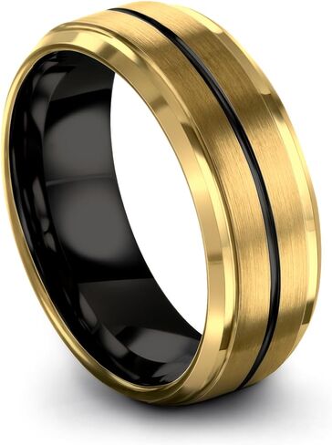 Tungsten Wedding Band Ring 8mm for Men Women 18k Yellow Gold Plated Step Bevel Edge Black Grey Brushed Polished in Saudi Arabia