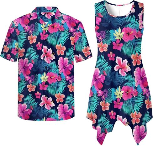 TOADDITDO Womens Sleeveless Tank Dress Mens Short Sleeve Shirts Beach Sundress with Pockets Couples Matching Hawaiian Outfit in Saudi Arabia