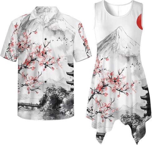 TOADDITDO Womens Sleeveless Tank Dress Mens Short Sleeve Shirts Beach Sundress with Pockets Couples Matching Hawaiian Outfit in Saudi Arabia