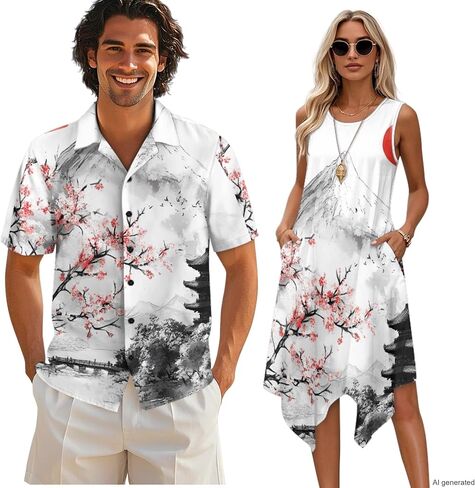 TOADDITDO Womens Sleeveless Tank Dress Mens Short Sleeve Shirts Beach Sundress with Pockets Couples Matching Hawaiian Outfit in Saudi Arabia