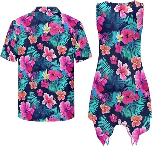TOADDITDO Womens Sleeveless Tank Dress Mens Short Sleeve Shirts Beach Sundress with Pockets Couples Matching Hawaiian Outfit in Saudi Arabia