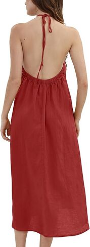 Xintianji Women's 100% Linen Sleeveless Halter Summer Casual Beach Midi Dress in Saudi Arabia