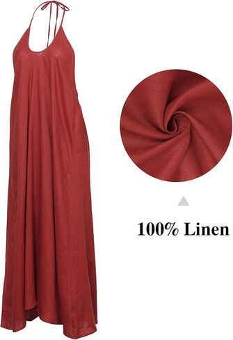 Xintianji Women's 100% Linen Sleeveless Halter Summer Casual Beach Midi Dress in Saudi Arabia