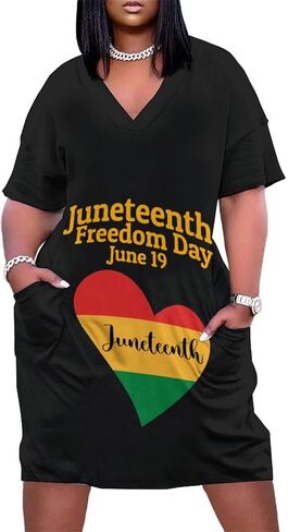 Juneteenth Freedom Day Women's Plus Size Dresses Loose Short Sleeve Summer Casual T-Shirt in Saudi Arabia