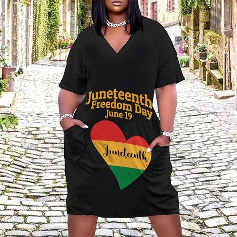 Juneteenth Freedom Day Women's Plus Size Dresses Loose Short Sleeve Summer Casual T-Shirt in Saudi Arabia
