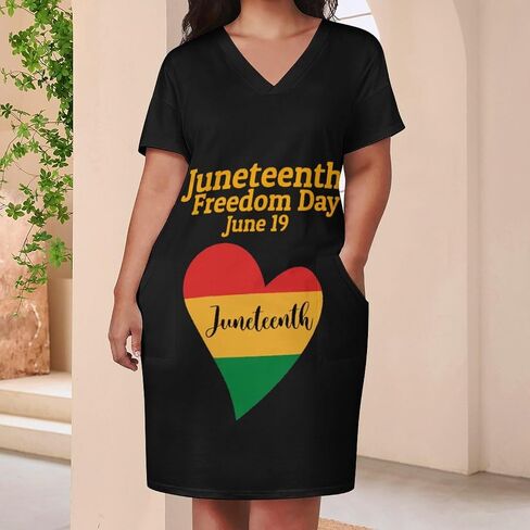 Juneteenth Freedom Day Women's Plus Size Dresses Loose Short Sleeve Summer Casual T-Shirt in Saudi Arabia