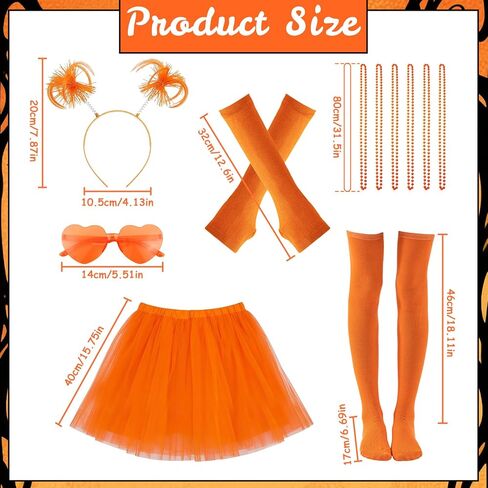 Xerteam 80s Orange Tutu Costume Accessories for Women, Layered Tulle Tutu Skirt Set with Headband, Sunglasses, Necklace, Gloves, Knee High Socks for Halloween Party Cosplay Dance Running in Saudi Arabia