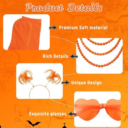 Xerteam 80s Orange Tutu Costume Accessories for Women, Layered Tulle Tutu Skirt Set with Headband, Sunglasses, Necklace, Gloves, Knee High Socks for Halloween Party Cosplay Dance Running in Saudi Arabia