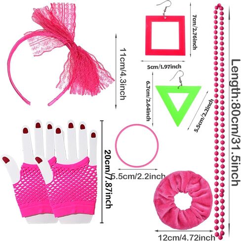YAROMO 80s Outfit for Women, 80's Fanny Pack Glasses Hairband Fishnet Gloves Bracelet Earrings Necklace Neon Shorts Slouch Socks in Kuwait