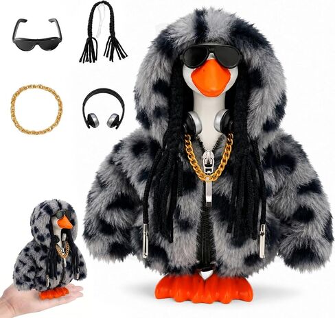 5PCS Desk Goose Outfits for 7 inch Desktop Goose, Hip Hop Style Hoodie Set with Sunglasses, Gold Necklace, Headphones and Dreadlock Hair Accessories for Magnetic Goose Statue in Saudi Arabia