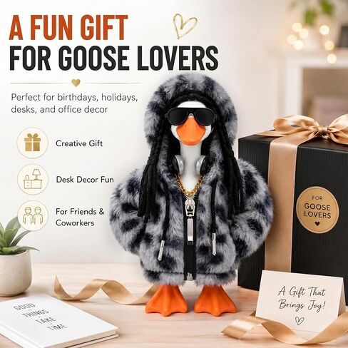 5PCS Desk Goose Outfits for 7 inch Desktop Goose, Hip Hop Style Hoodie Set with Sunglasses, Gold Necklace, Headphones and Dreadlock Hair Accessories for Magnetic Goose Statue in Saudi Arabia