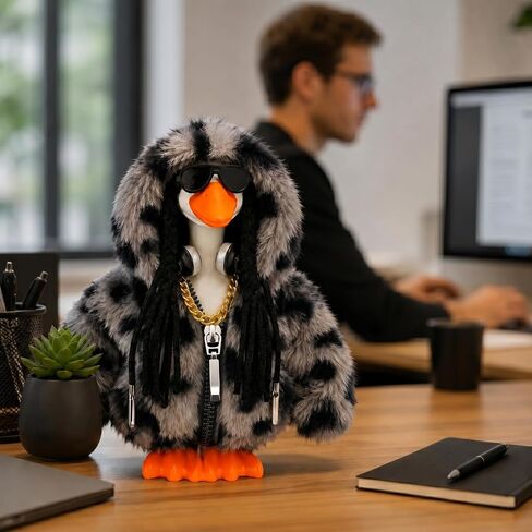 5PCS Desk Goose Outfits for 7 inch Desktop Goose, Hip Hop Style Hoodie Set with Sunglasses, Gold Necklace, Headphones and Dreadlock Hair Accessories for Magnetic Goose Statue in Saudi Arabia