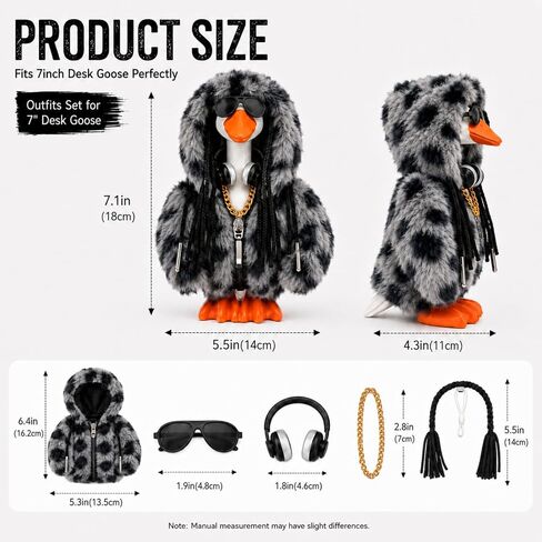 5PCS Desk Goose Outfits for 7 inch Desktop Goose, Hip Hop Style Hoodie Set with Sunglasses, Gold Necklace, Headphones and Dreadlock Hair Accessories for Magnetic Goose Statue in Saudi Arabia