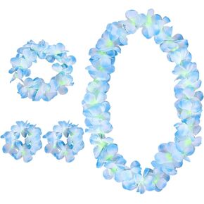 Hawaiian Leis Set, Blue Accessories for Hawaiian Party Decorations, Adults Flower Necklace, Bulk Leis for Women in Saudi Arabia