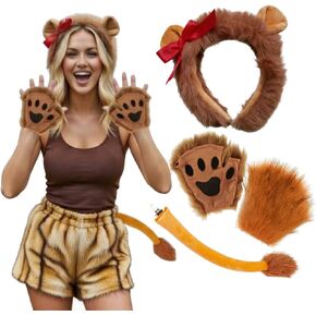 Kirei Sui 4-Piece Lion Ears Headband, Tail and Paws Costume for Halloween Party Accessories in Saudi Arabia